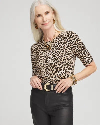 Chico's The Touch Of Cool Leopard Elbow Sleeve Layering Tee In Black Size 12/14 |