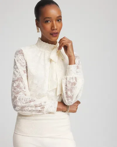 Chico's Tie-neck Banded-bottom Top In Cream In White