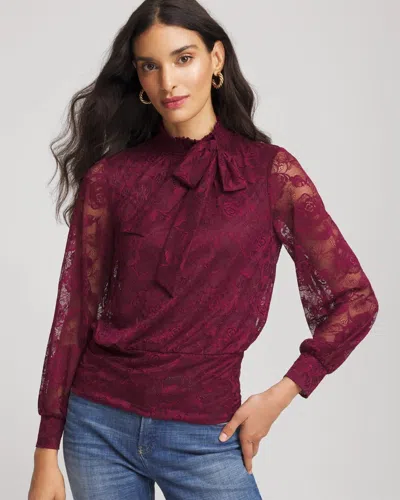 Chico's Tie-neck Banded-bottom Top In Deep Chianti In Burgundy