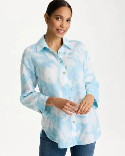 Chico's Tie-dye No Iron Linen Shirt In Blue Haven In Multi