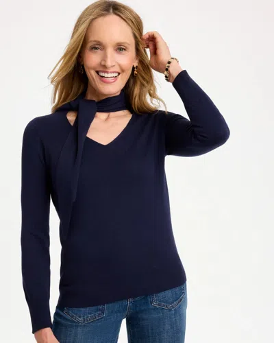 Chico's Tie-neck Pullover Sweater In Blue In Passport Blue
