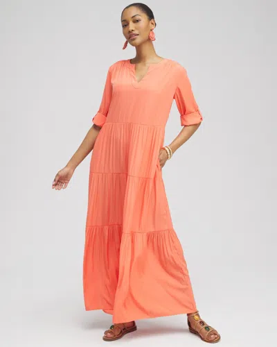 Chico's Tiered A-line Maxi Dress In Orange Size 18p |