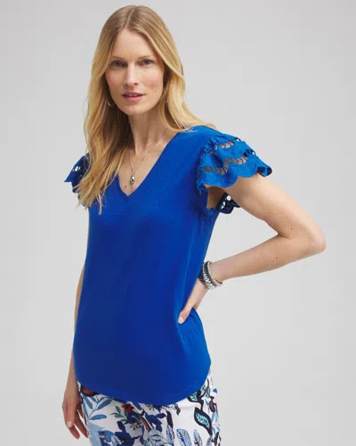 Chico's Tiered Eyelet Sleeve Top In Intense Azure Size 16/18 |