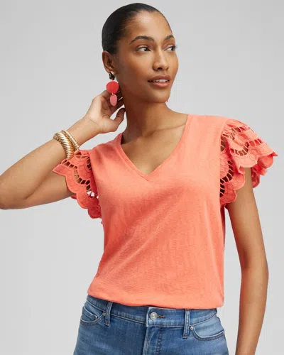 Chico's Tiered Eyelet Sleeve Top In Orange Size 20/22 |  In Nectarine