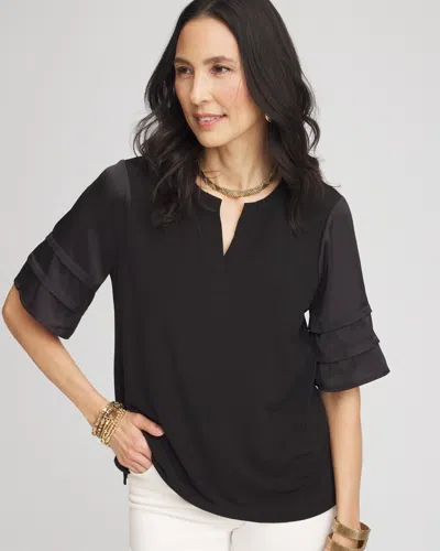 Chico's Jersey Tiered-sleeve Tee In Black Size 20/22 |