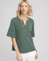 Chico's Jersey Tiered-sleeve Tee In Green Size 16/18 |  In Dark Mineral Green