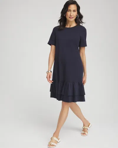 Chico's Tiered T-shirt Dress In Navy Blue Size 4/6 |
