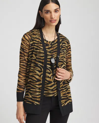 Chico's Tiger Print Mesh Cardigan Sweater Top In Black Size 16/18 |