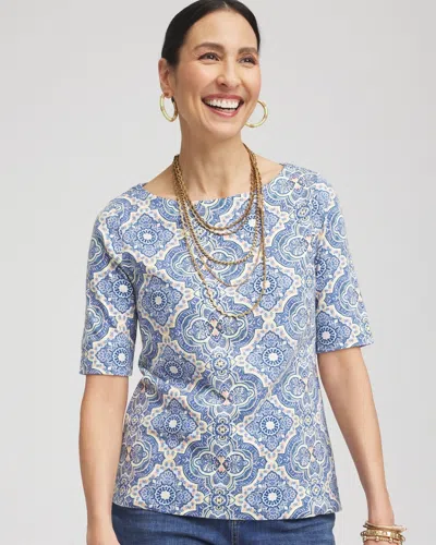 Chico's Tile Pima Bateau-neck Tee In Seaport Size 16/18 |