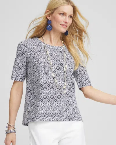 Chico's Tile Print Scoop-neck Tee In Blue Size 20/22 |  In Passport Blue