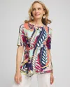 Chico's Touch Of Cool™ Abstract Draped Tunic Top In Coral Zinnia Size 4/6 |  In Coral Zinnia