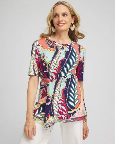 Chico's Touch Of Cool™ Abstract Draped Tunic Top In Coral Zinnia Size 4/6 |