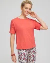 Chico's Touch Of Cool Caviar Bead Detail Tee In Coral Zinnia Size 20/22 |  In Coral Zinnia