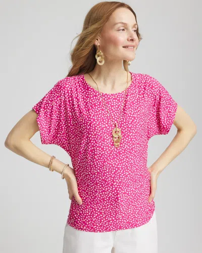 Chico's Touch Of Cool Cheetah Ruched Banded Hem Top In Pink