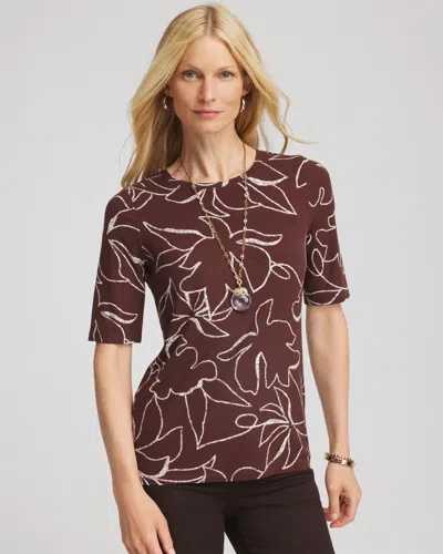 Chico's Touch Of Cool Elbow-sleeve Perfect Tee In Cacao In Brown