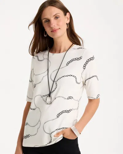 Chico's Touch Of Cool Elbow Sleeve Tee In White In Ecru