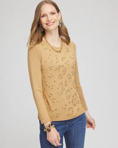 Chico's Touch Of Cool™ Embellished Leopard Layering Tee In Tan Size 20/22 |  In Camel