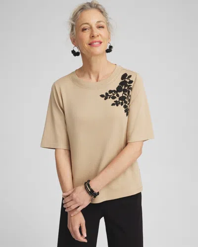 Chico's Touch Of Cool™ Embellished Placed Floral Tee In Tan Size 20/22 |