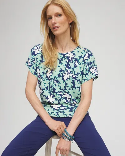 Chico's Touch Of Cool Floral Banded Hem Top In Mint Size 20/22 |