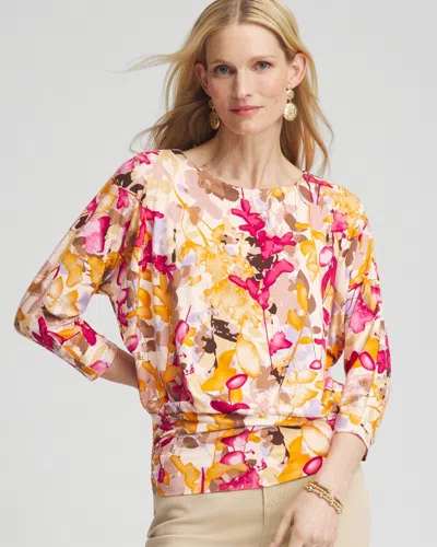 Chico's Touch Of Cool™ Floral Banded-hem Top In Pink Size 12/14 |  In Faded Pink