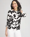 Chico's Touch Of Cool™ Floral Banded-hem Top In White Size 16/18 |  In Ecru