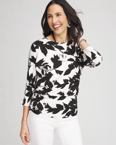 Chico's Touch Of Cool™ Floral Banded-hem Top In White Size 16/18 |  In Ecru