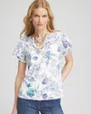 Chico's Touch Of Cool™ Floral Flutter Sleeve Tee In White Size 20/22 |  In Alabaster