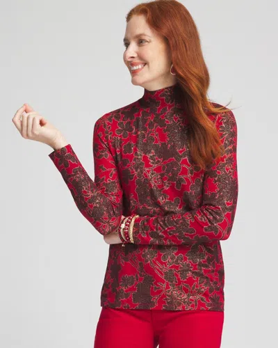 Chico's Touch Of Cool™ Floral Foil Layering Tee In Size 20/22 |  In Red Allure