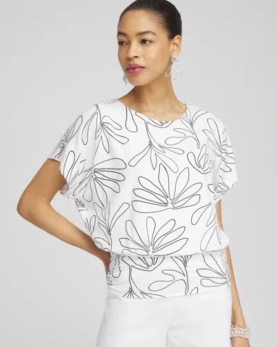 Chico's Touch Of Cool Floral Ruched Banded Hem Top In White Size Xxl |