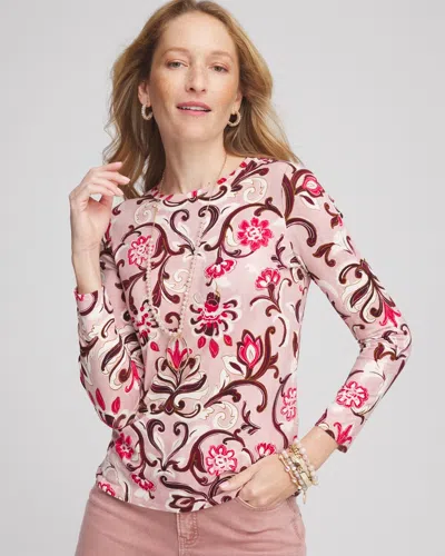 Chico's Touch Of Cool™ Floral Scroll Layering Tee In Pink Size 4/6 |  In Rose Smoke