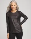 Chico's Touch Of Cool Foil Long Sleeve Layering Tee In Black In Black
