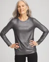 Chico's Touch Of Cool Foil Long Sleeve Layering Tee In Gray In Gray