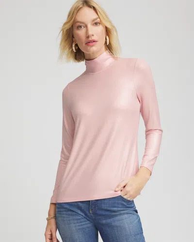 Chico's Touch Of Cool Foil Mock Neck Layering Tee In Blushed In Pink