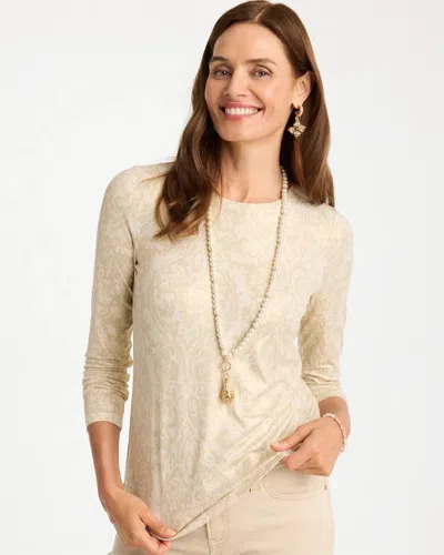 Chico's Touch Of Cool Foiled Layering Tee In Soft Ivory In Neutral