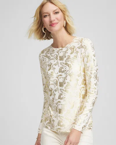 Chico's Touch Of Cool Foiled Layering Tee In White In Sand