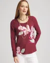 Chico's Touch Of Cool™ Gathered Sleeve Floral Print Tee In Blackcurrant In Red Size 20/22 |  In Blackcurrant