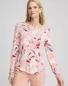 Chico's Touch Of Cool™ Gathered Sleeve Floral Print Tee In French Blush Size 12/14 |  In French Blush