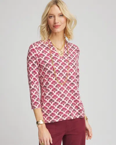 Chico's Touch Of Cool™ Geo 3/4-sleeve Tee In Pink Size 20/22 |  In Faded Pink