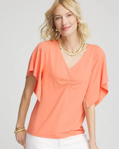 Chico's Touch Of Cool Handkerchief-sleeve V-neck Tee In Orange