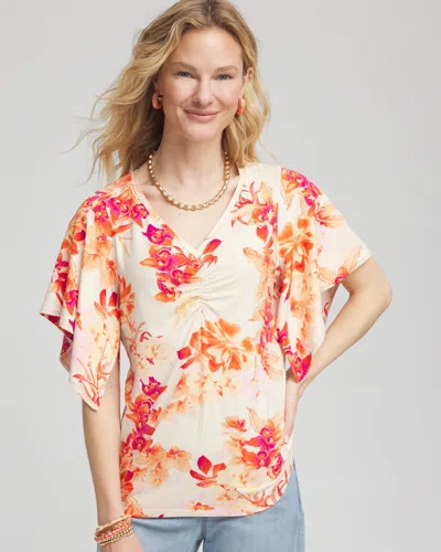 Chico's Touch Of Cool Handkerchief-sleeve V-neck Tee In Orange