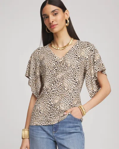 Chico's Touch Of Cool Handkerchief-sleeve V-neck Tee In White In Sand