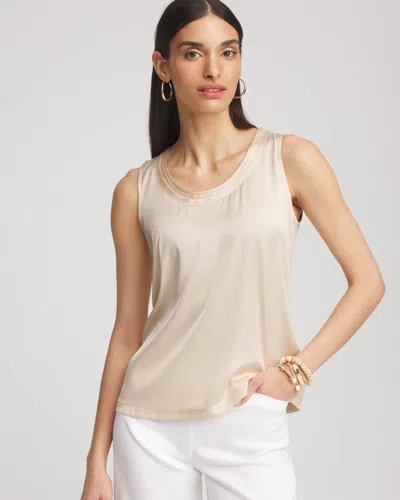 Chico's Touch Of Cool Jersey & Satin Tank Top In Neutral