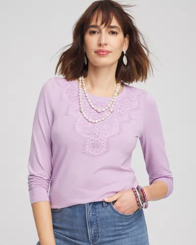 Chico's Touch Of Cool™ Lace Neck Layering Tee In Purple Size 12/14 |  In Charmed Violet