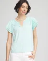 Chico's Touch Of Cool™ Layered Pleated Flutter Tee In Teal Waters Size 16/18 |  In Teal Waters