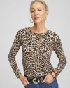 Chico's Touch Of Cool Leopard Long Sleeve Layering Tee In Tan Size 12/14 |  In Camel