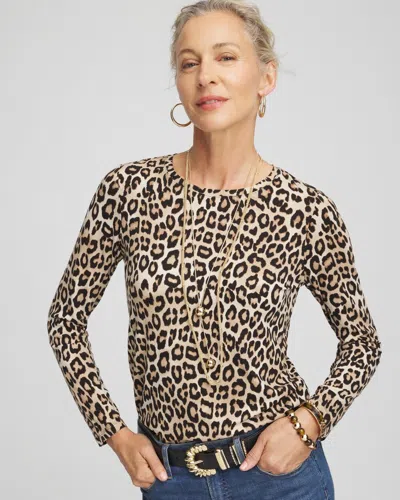 Chico's Touch Of Cool Leopard Long Sleeve Layering Tee In Tan Size 12/14 |  In Camel