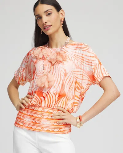 Chico's Touch Of Cool™ Mesh Ruched Banded Hem Top In Melon Mambo Size 16/18 |