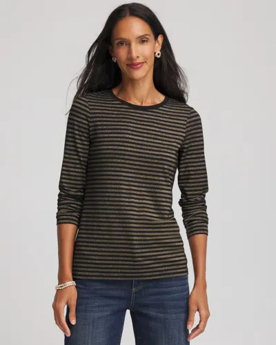 Chico's Touch Of Cool Metallic Striped Layering Tee In Black