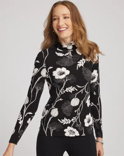 Chico's Touch Of Cool Mockneck Layering Tee In Black In Multi