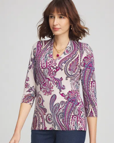 Chico's Touch Of Cool™ Paisley 3/4 Sleeve Tee In English Cream Size 12/14 |